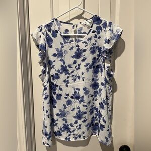Counterparts Navy blue and white Floral Blouse sz large women’s